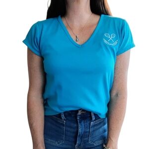 Vintage Tennis Racquet Top Womens Small Blue Pickleball Preppy Country Club
